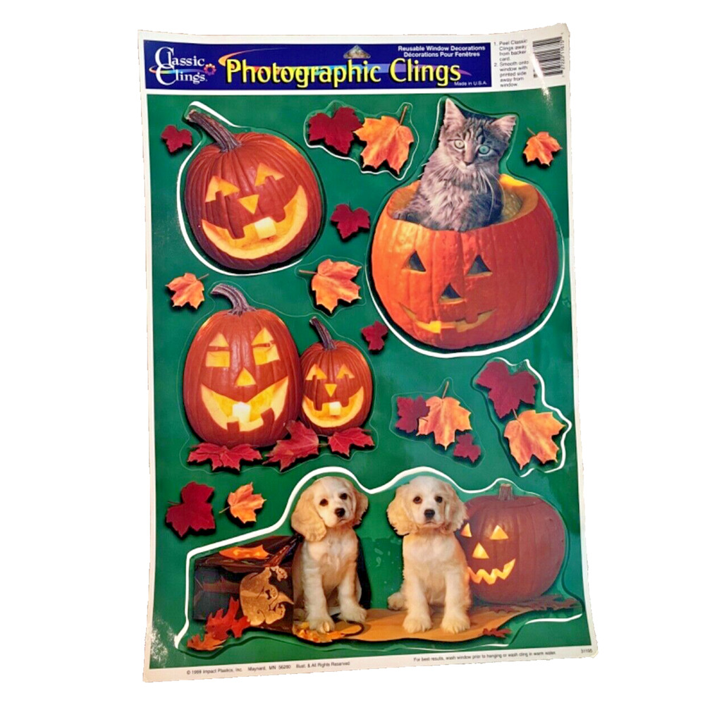 Halloween Cats & Dogs Plastic Window Clings Vintage NOS